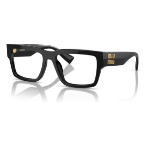 Occhiali da vista Miu Miu MU 54UV, colore nero, forma rettangolare, con logo dorato sulle aste.