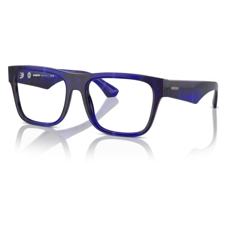 Occhiali Burberry modello BE 2345, colore blu, a forma rettangolare, riflettono una moderna eleganza e stile unico.