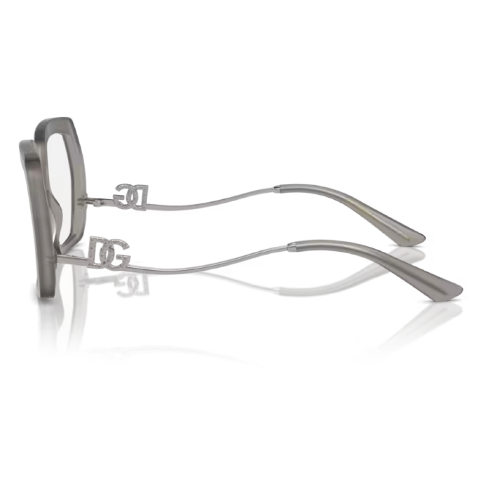 Occhiali Giorgio Armani AR7163 in colore grigio, forma rettangolare, con eleganti dettagli metallici sulle stanghette.