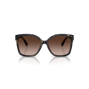 0MK2201__395213__P21__shad__fr Occhiali da sole Michael Kors MK2105U modello 374813, colore marrone marmorizzato, forma squadrata con sfumatura di lenti marroni.
