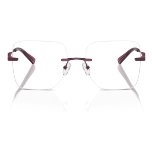0MK3078__1015__P21__shad__fr Non conoscendo le informazioni specifiche dalla pagina web, il seguente testo alternativo generico potrebbe essere appropriato per l'immagine:Occhiali da vista senza montatura con aste viola e forma rettangolare.