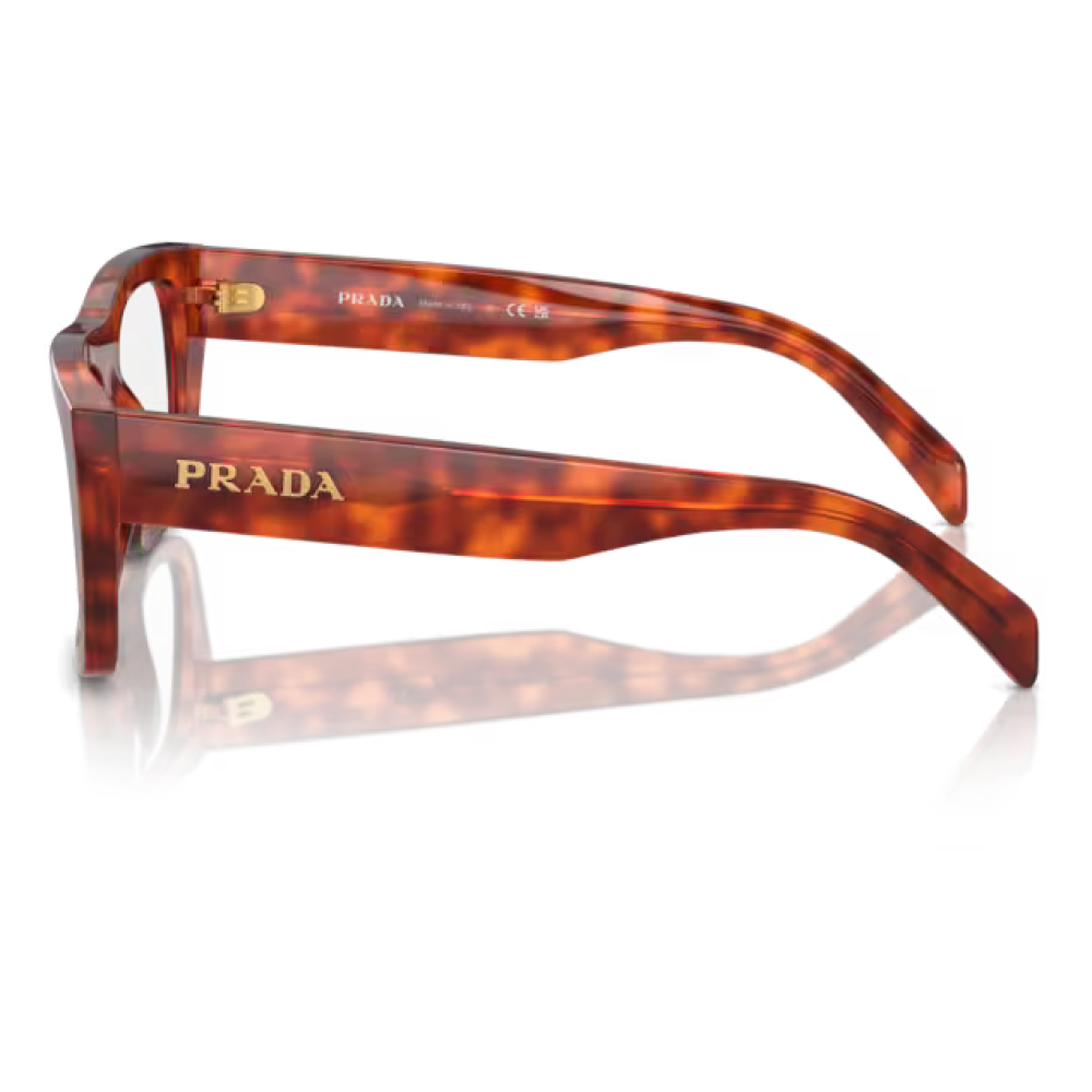 Occhiali Prada modello PR16WV, colore havana tartarugato, forma quadrata, elegante logo dorato sulla stanghetta.