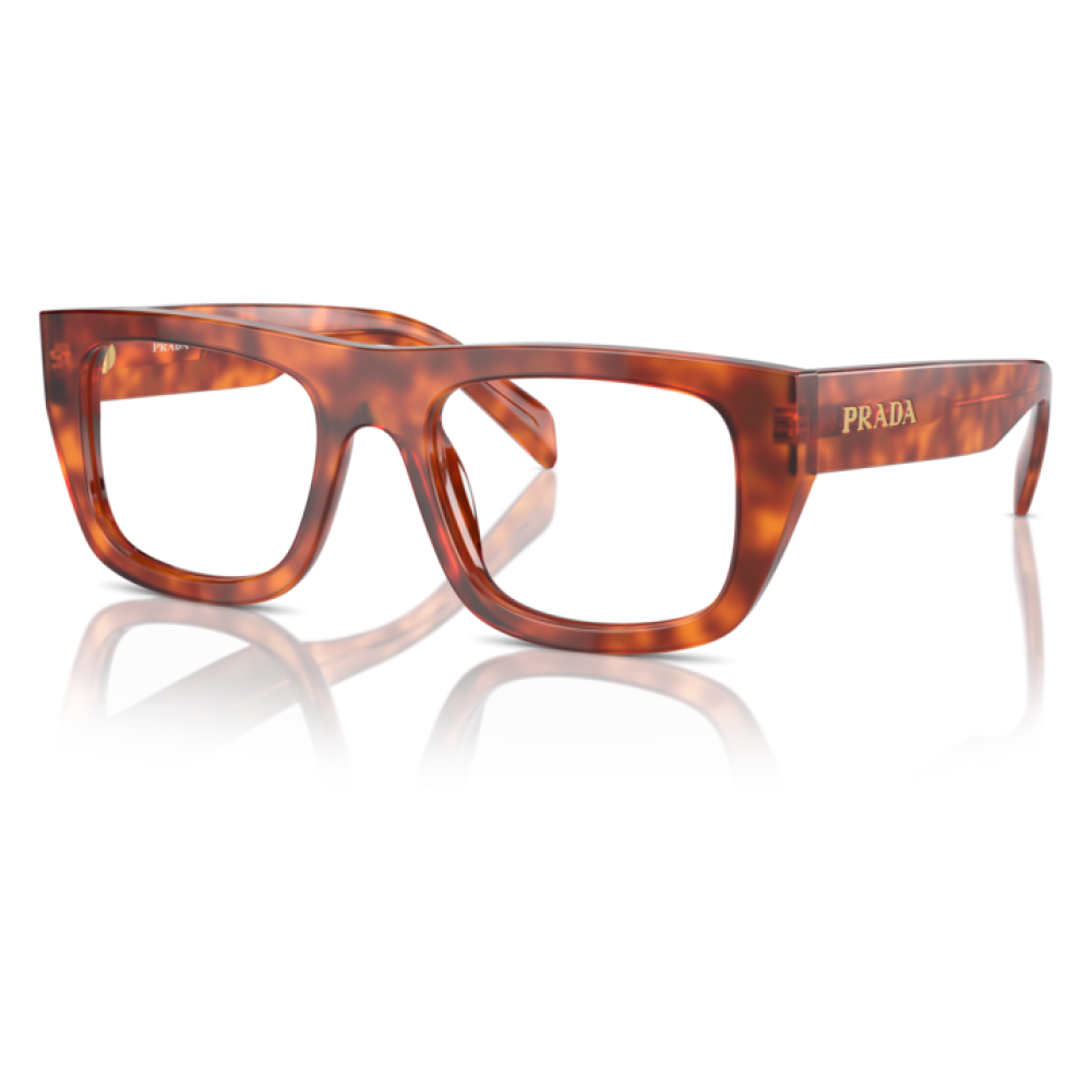 Occhiali da vista Prada modello PR 05YF Color Havana, forma rettangolare, stile elegante e sofisticato.