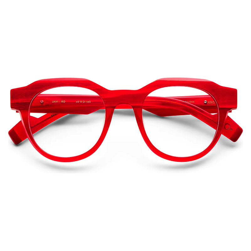 Jisco, modello Java, occhiali rossi con forma tondeggiante e stile in acetato.