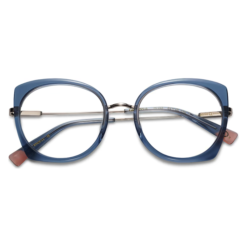 Occhiali da vista Etnia modello BARCELONA in colore blu, forma rotonda con montatura metallica e aste in acetato.