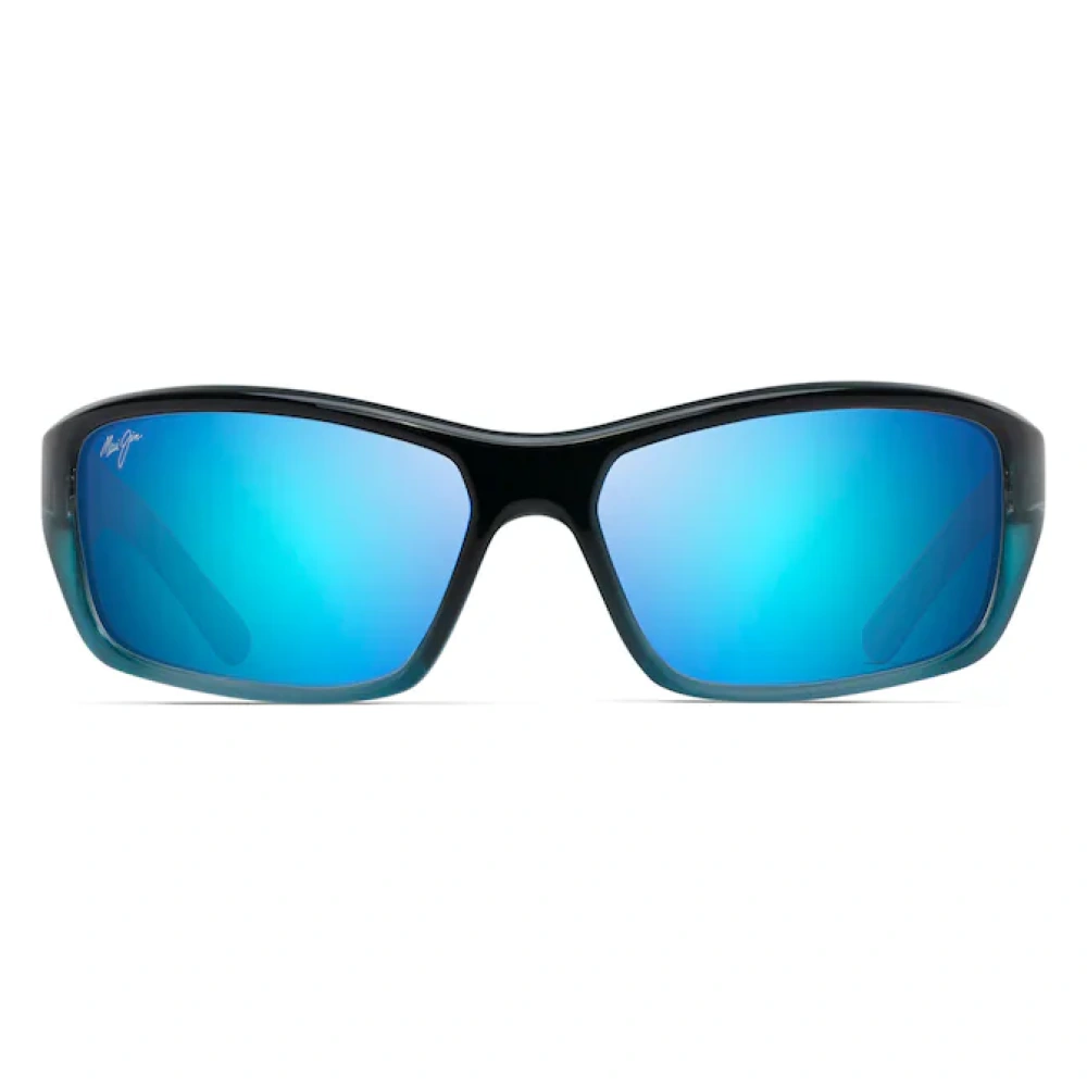 Occhiali da sole Maui Jim Peahi, colore montatura nero e lente blu, forma avvolgente.