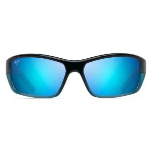 Occhiali da sole Maui Jim Peahi, colore montatura nero e lente blu, forma avvolgente.