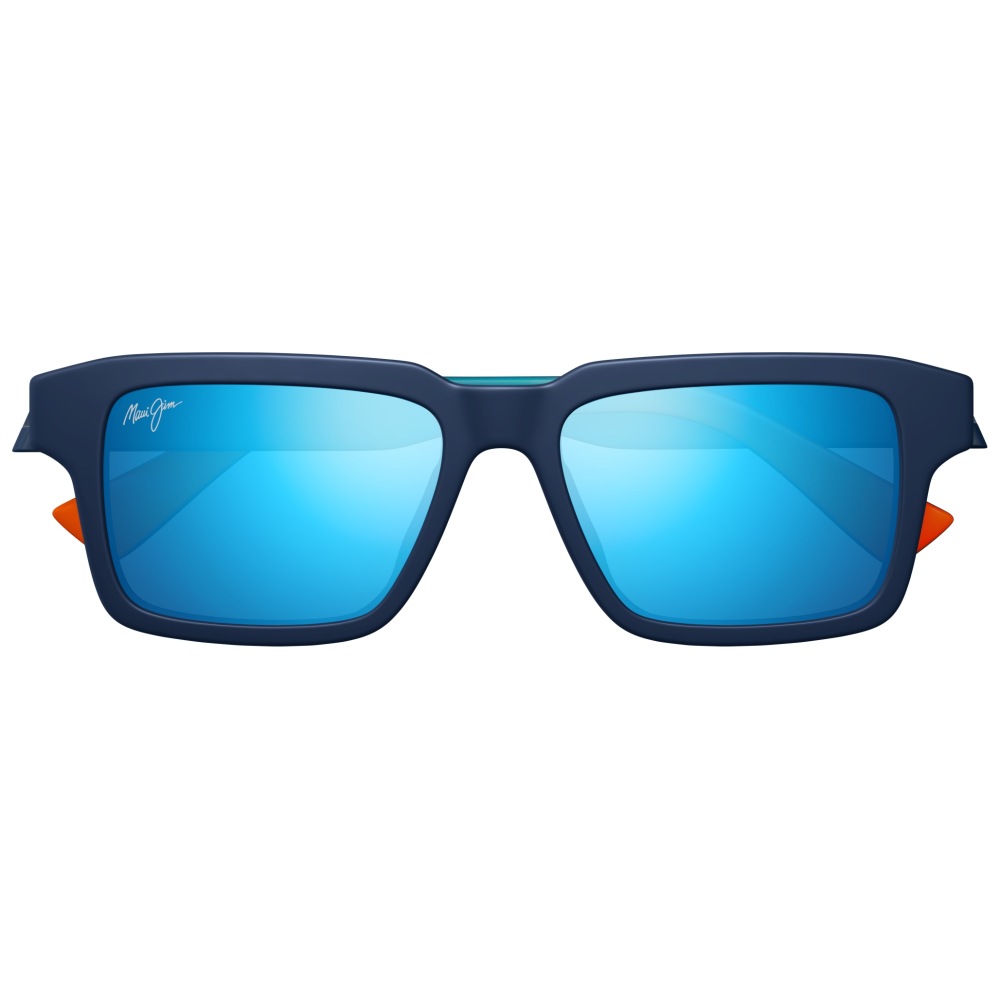 Occhiali da sole Maui Jim modello Red Sands, colore blu, forma rettangolare con lenti blu specchiate.