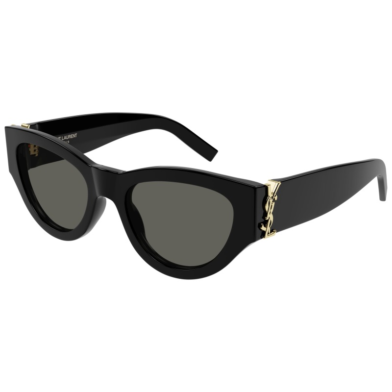 Occhiali da sole Saint Laurent SL 276 MICA, colore nero, forma cat-eye, con logo dorato sulla montatura.
