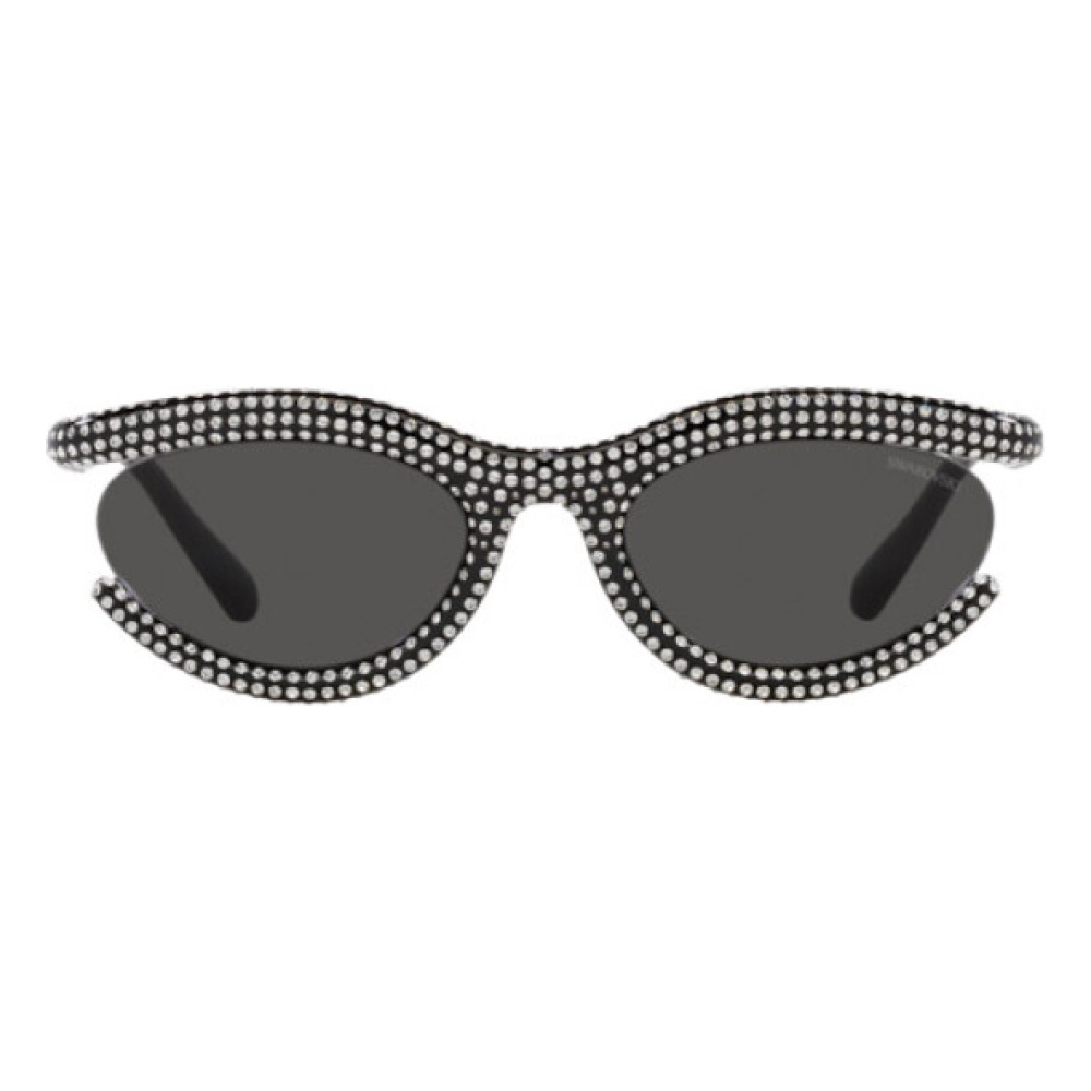 Occhiali da sole Saint Laurent modello Lolita 113 in bianco e nero, forma ovale, tempestati di cristalli.