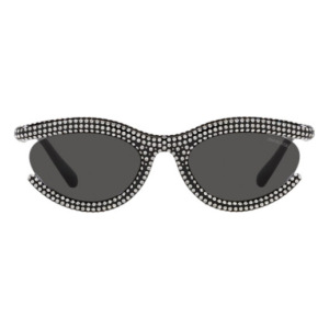 swarovski-sk-6006-100187-6 Occhiali da sole Saint Laurent modello Lolita 113 in bianco e nero, forma ovale, tempestati di cristalli.