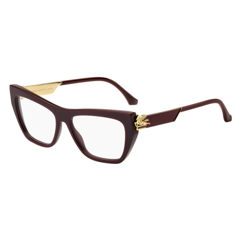 Occhiali da vista Cartier CT0294O-003 bordeaux squadrati con dettagli dorati e lenti trasparenti, design elegante e moderno.