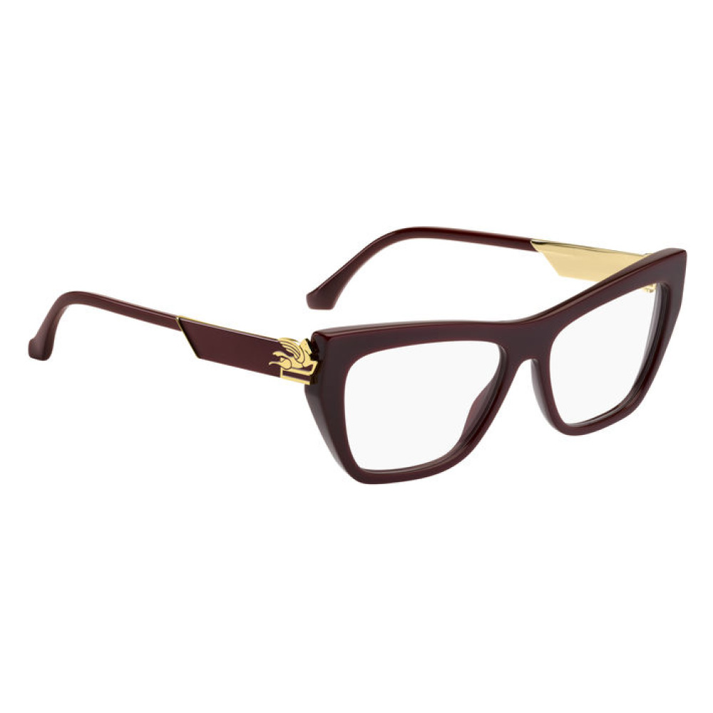 Occhiale Versace VE3291B, colore bordeaux, forma cat-eye con dettagli dorati.