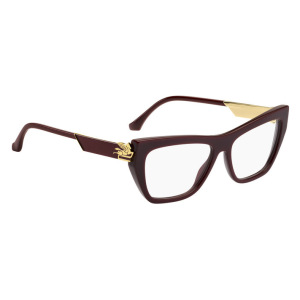 Occhiale Versace VE3291B, colore bordeaux, forma cat-eye con dettagli dorati.