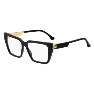 Occhiali da vista Givenchy GV 0143 807 in nero con montatura quadrata e dettagli dorati ai lati.