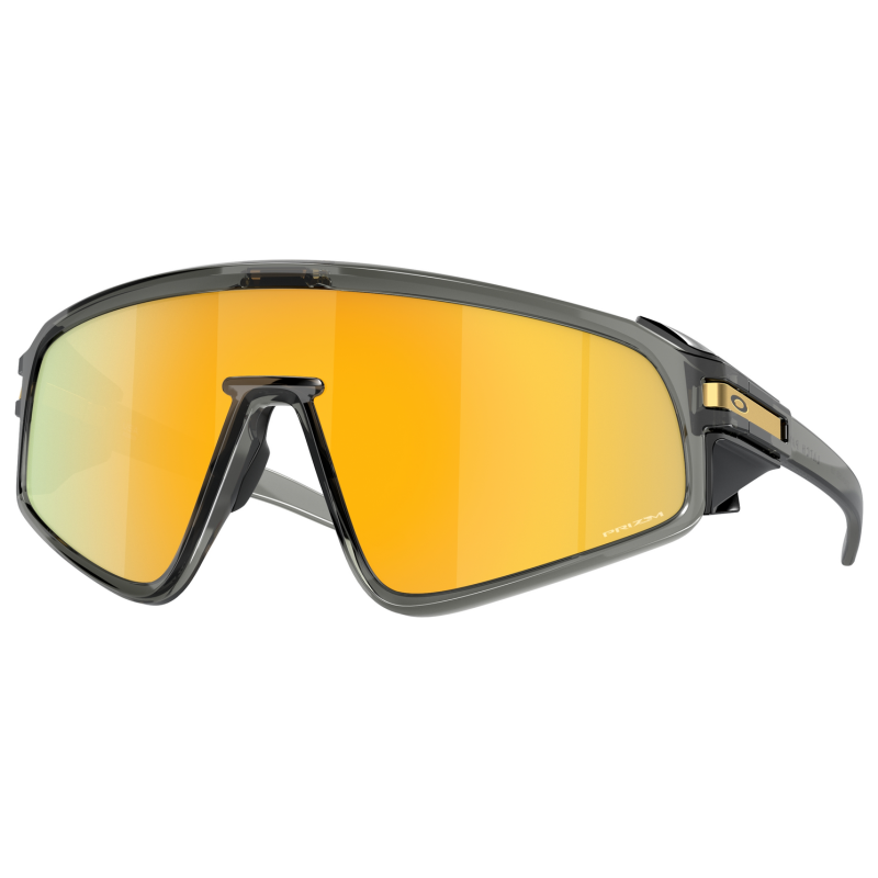 Occhiali Oakley Sutro Lite Sweep, colore Polished Black, lente Prizm 24k, montatura a forma di rettangolo avvolgente.