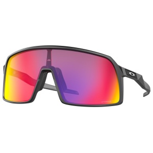 Occhiali Oakley Sutro, colore Matte Carbon, lenti Prizm Road con montatura rettangolare, adatti per ciclismo e sport outdoor.