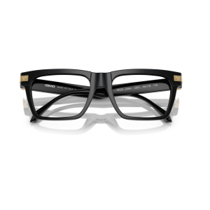 Occhiali Versace modello 3354, colore nero, forma rettangolare, dettaglio dorato sulla montatura nera minimalista.