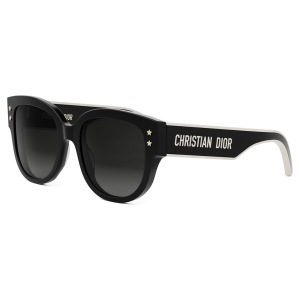 Occhiali da sole Christian Dior Wildior S4U 10A, neri, forma squadrata con dettagli a stelle in metallo dorato e logo laterale.