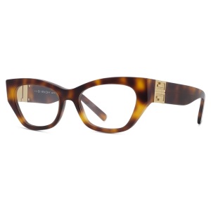 Occhiali Givenchy, montatura cat-eye marrone tartarugata con dettagli dorati laterali.