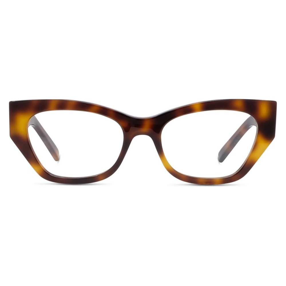 Occhiali da vista cat-eye, montatura tartarugata marrone, moderna ed elegante. Marchio non identificabile.