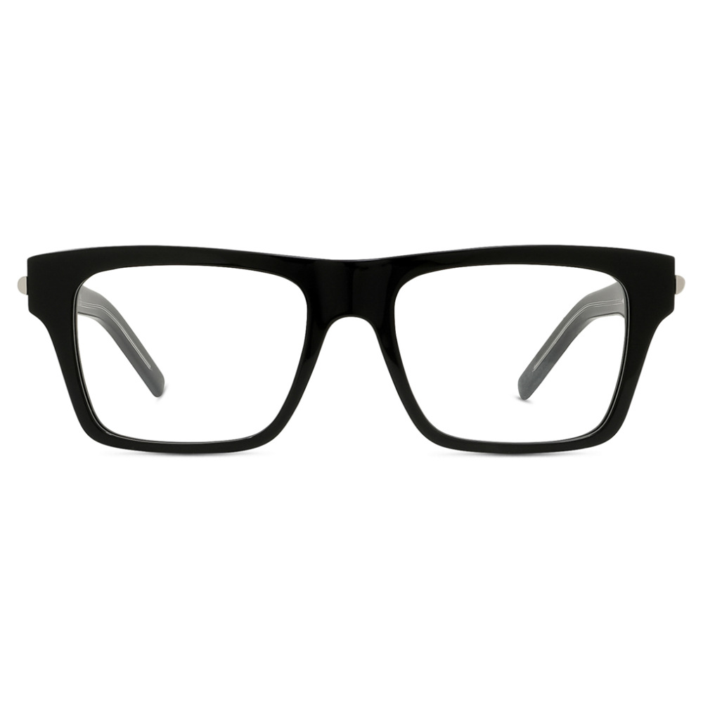 Occhiali da vista con montatura rettangolare nera. Design moderno, dal look elegante e versatile.