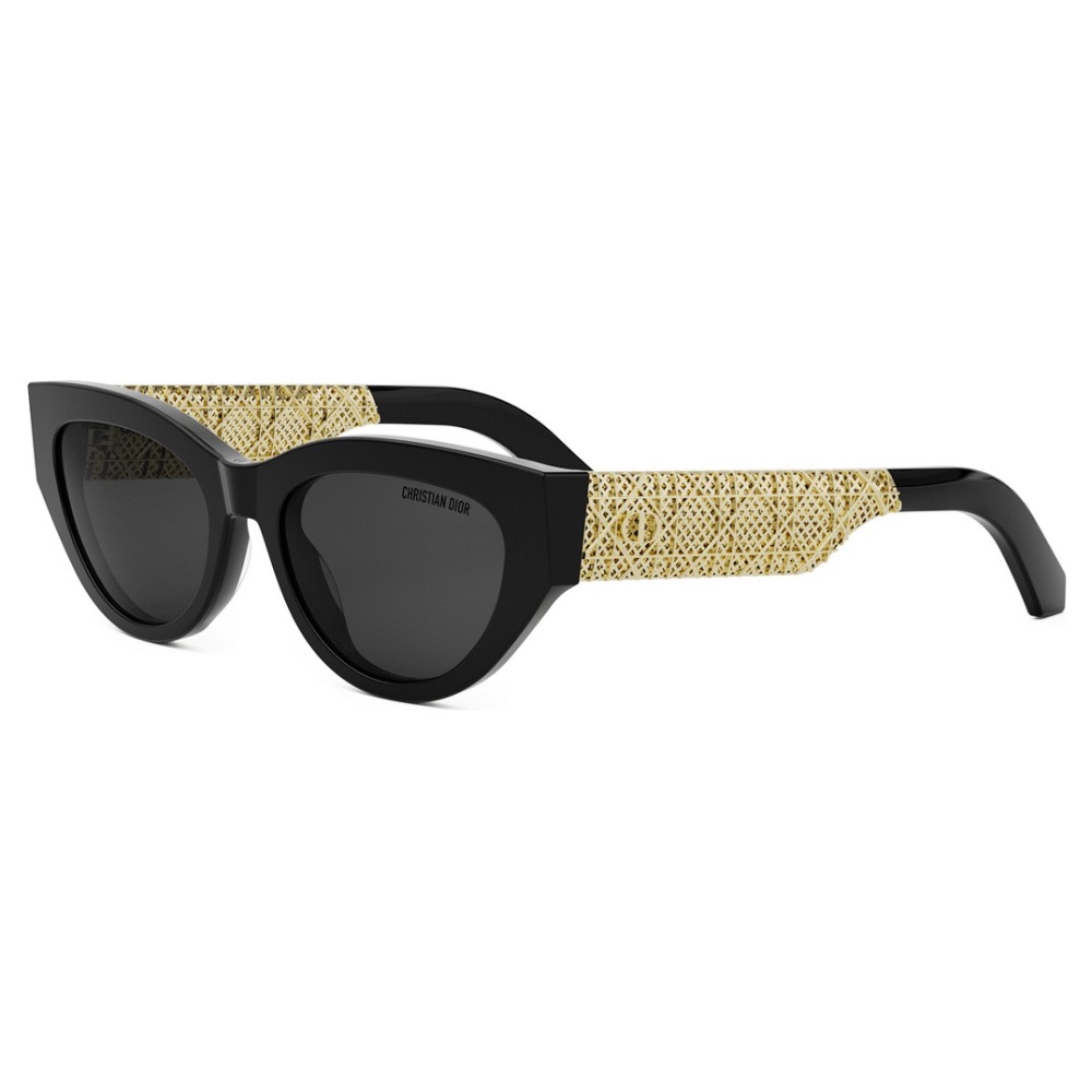 Occhiali cristian dior neri cat-eye con dettagli oro sui lati della montatura.