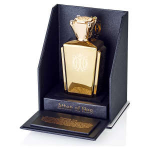 Profumo Attar al Has, elegante confezione dorata e nera, design lussuoso e sofisticato.