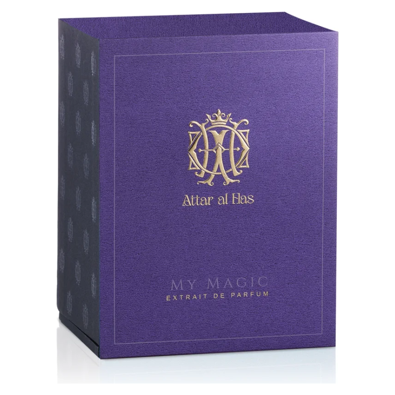 Profumo Attar al Has in elegante confezione viola, dettagli dorati, dalle note mistiche e affascinanti.