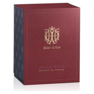 Scatola profumo Spice Rose di Attar al Has, confezione rosso scuro con dettagli dorati, elegante e lussuosa.