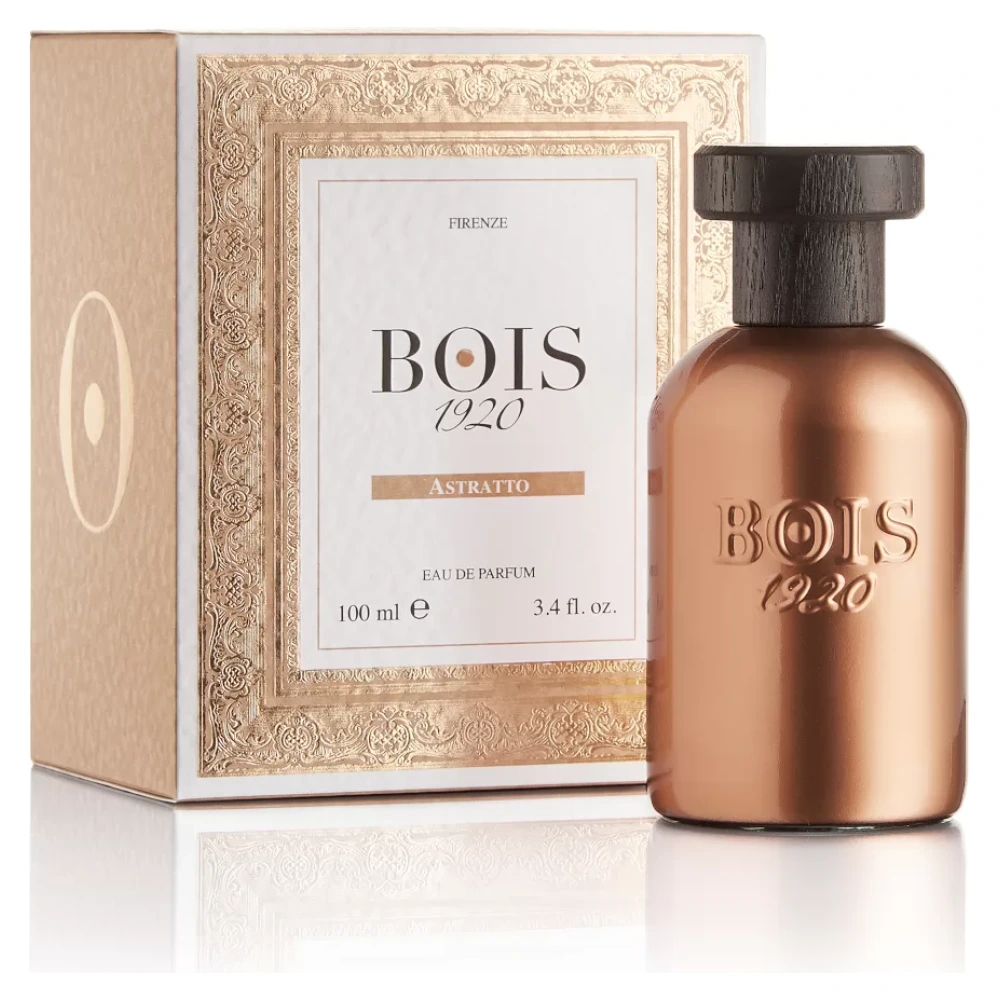 Flacone di profumo BOIS 1920 Astratto, elegante e raffinato color rame con tappo nero, 100ml.