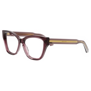 Occhiali Christian Dior cat-eye, montatura spessa viola trasparente, dettaglio dorato sulle aste.