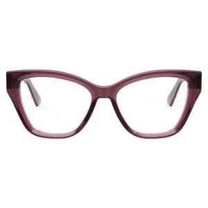Occhiali cat-eye color bordeaux. Montatura spessa, forma distintiva elegante e moderna. Marchio sconosciuto.
