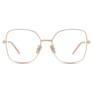 Occhiali da vista con montatura quadrata sottile in metallo dorato, stile elegante e minimalista.