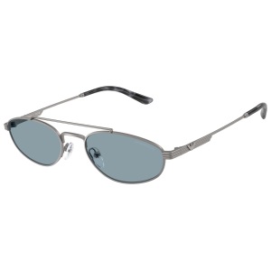 Occhiali Emporio Armani, modello aviator, montatura argento, lenti blu, design elegante e moderno.