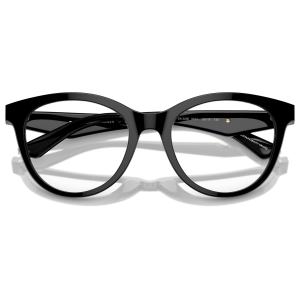 Occhiali da vista, montatura nera lucida, forma cat-eye, elegante e moderna. Marchio Giorgio Armani.