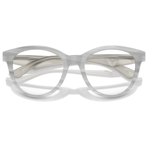 Montatura occhiali trasparente, forma arrotondata, marchio Emporio Armani, design minimalista ed elegante.