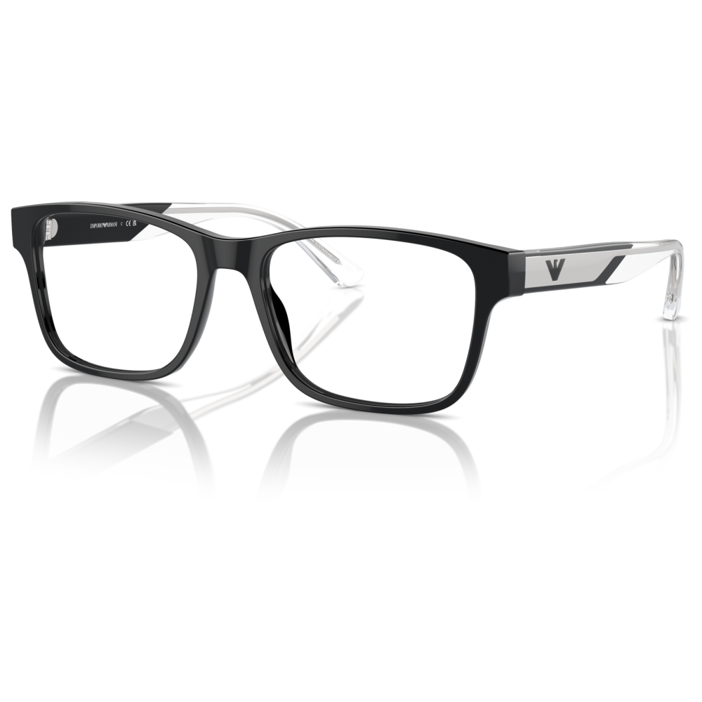 Emporio Armani 3239 5017 Occhiali da vista Occhiali da vista Emporio Armani, montatura rettangolare in acetato nero con dettagli metallici grigi.