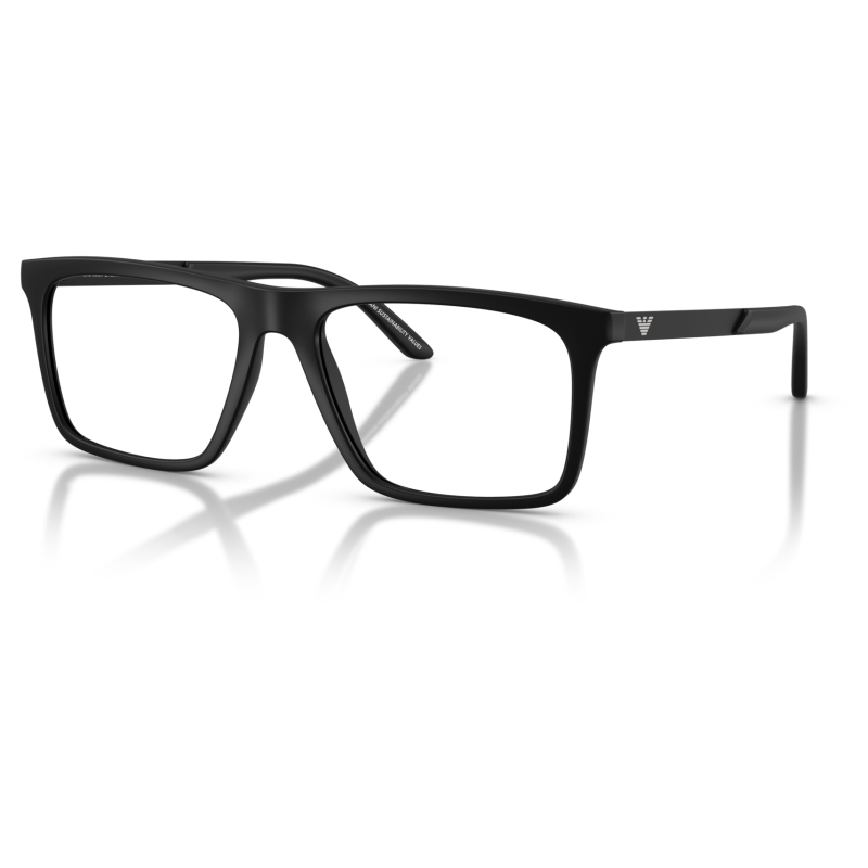 Occhiali Emporio Armani, montatura rettangolare in colore nero elegante.