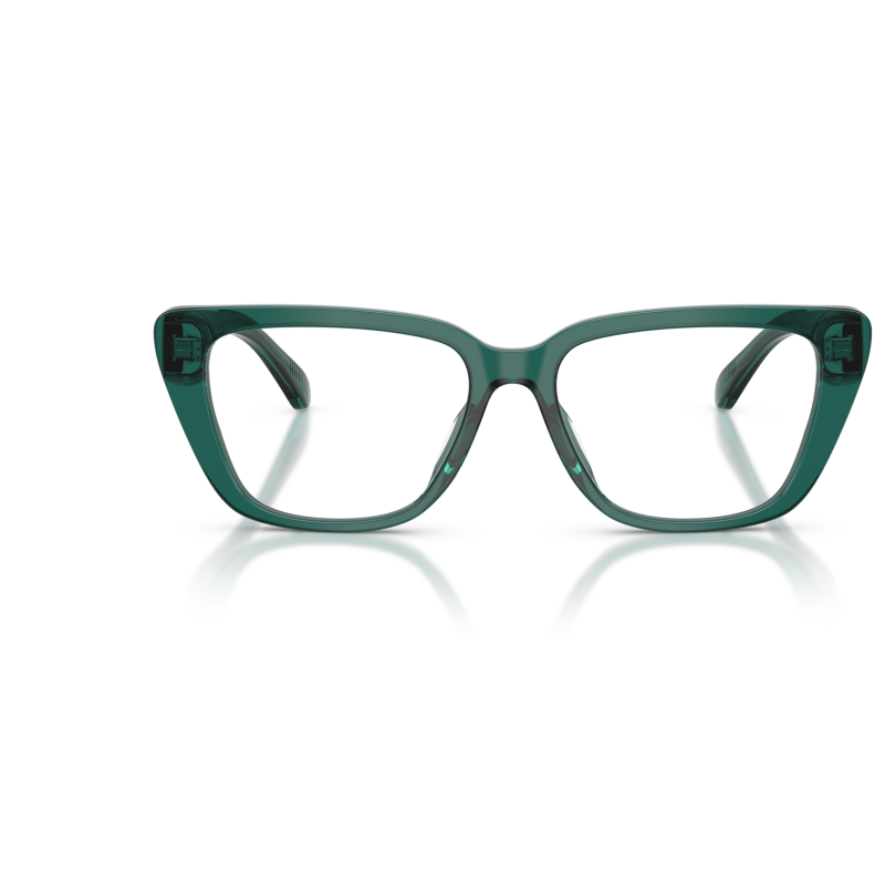 Montatura occhiali da vista color verde smeraldo, forma cat-eye, marchio non visibile.