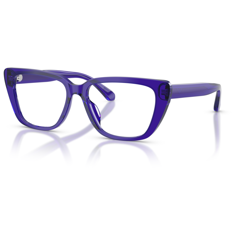 Occhiali da vista blu con montatura rettangolare, design marcato e moderno, senza marchio visibile.