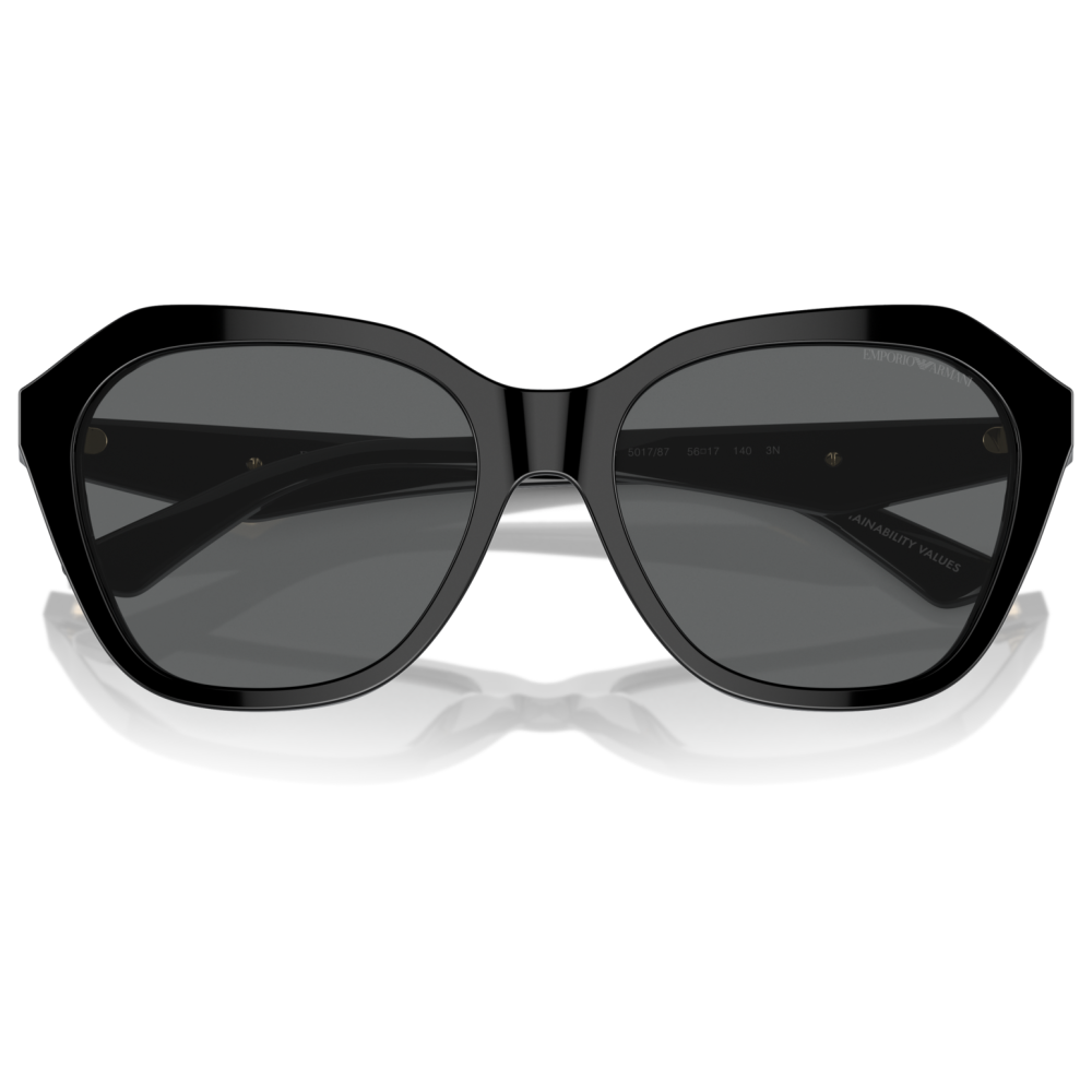 Occhiali da sole Emporio Armani, montatura nera squadrata con lenti scure.