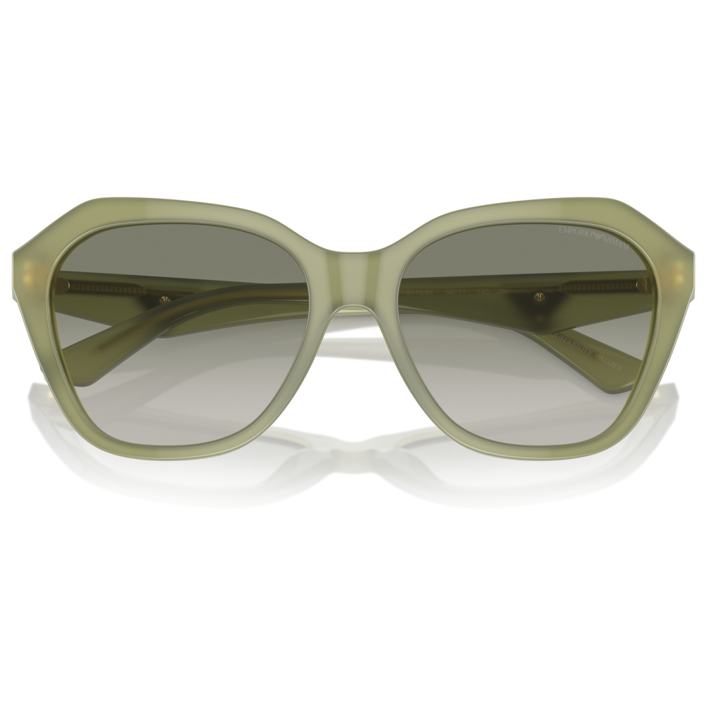 Occhiali da sole, montatura Emporio Armani, forma rettangolare, colore verde oliva opaco.