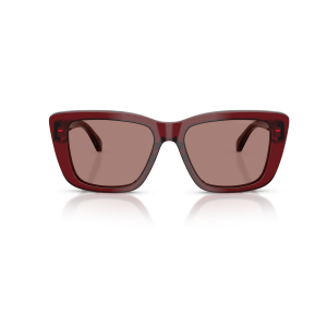 Occhiali da sole Emporio Armani, montatura squadrata color rosso bordeaux, lenti scure.