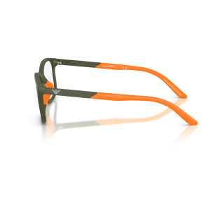 0EK3008U__6189__P21__shad__lt Occhiali Emporio Armani, montatura rettangolare verde con aste arancioni. Logo sulle aste.