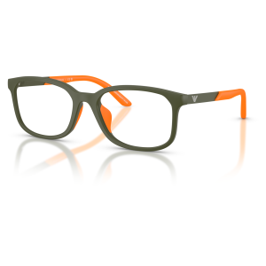 EMPORIO ARMANI KIDS 3008U 6189 Occhiali da vista Montatura occhiali Emporio Armani, rettangolare, verde oliva con aste arancioni.