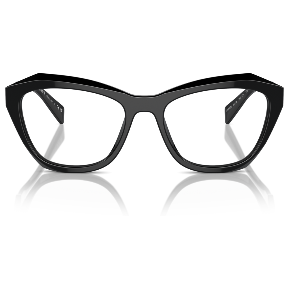 Occhiali neri Prada, montatura cat-eye, eleganti e moderni.