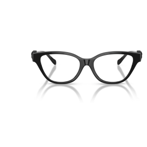 Occhiali neri, montatura spessa, forma rettangolare con angoli arrotondati. Marchio non visibile.