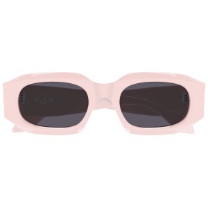 Occhiali da sole ALAÏA, montatura rettangolare rosa chiaro con lenti scure.