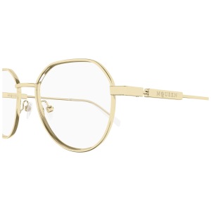 Occhiali McQueen, forma ottagonale, montatura dorata.